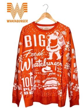 WHATABURGER Santa Sweater Orange Ugly Christmas Festive Whimsical Y2K Party XL